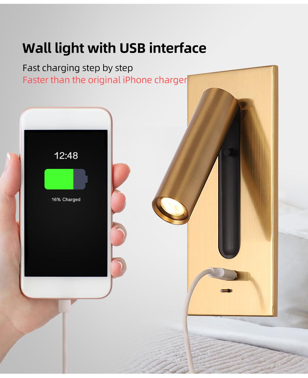 Modern Wall Lamps for Bedroom Study Living Balcony Room Acrylic Home Deco Phone USB Charger Wall Sconce LED Lights