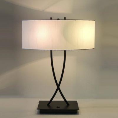 Modern Decorative Black Metal and White Linen Fabric Shade Table Lamp