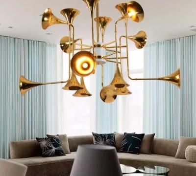 Indoor Home Decorative Lighting Gold Horn Trumpet Shape Pendant Lamp