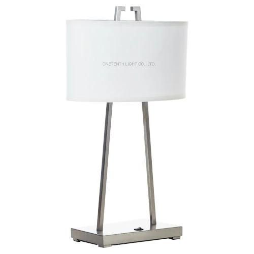 Contemporary Decorative Nickel Metal and White Linen Fabric Shade Table Lamp Desk Lamp