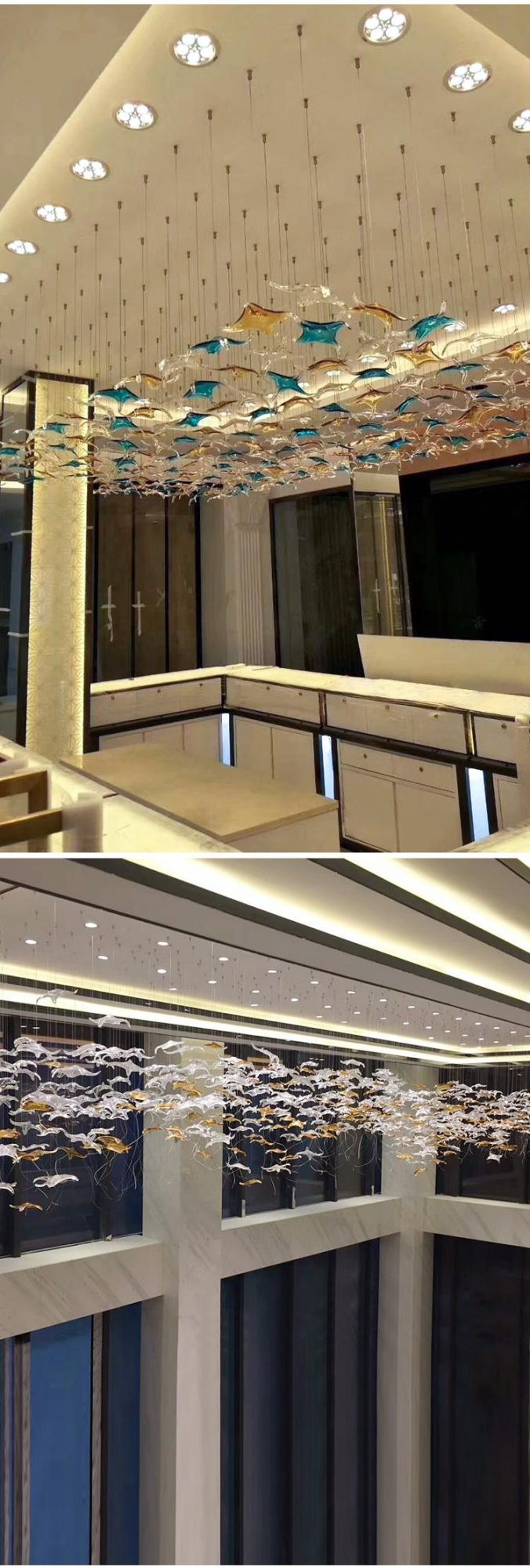 Glass Starfish Shape Decorative Exhibition Dining Hall Long Stair Custom LED Chandelier Lamp