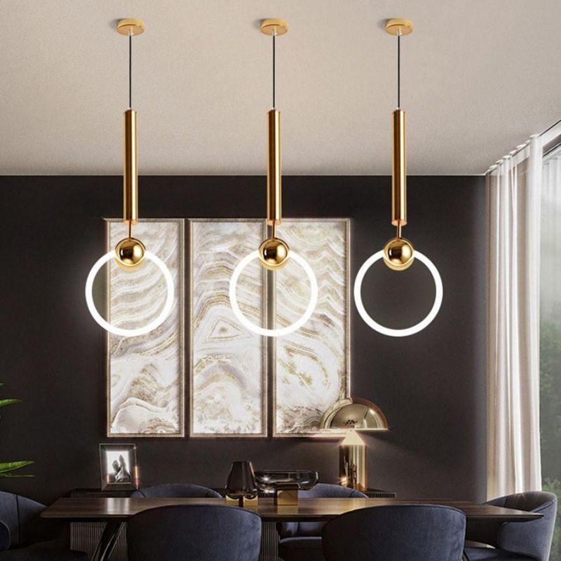 Modern Simple Circle Pendant Light Personality Iron Gold Pendant Light Dining Room Study Hanging Ring Light (WH-AP-189)