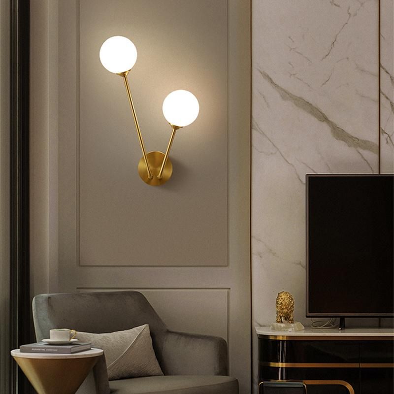 Living Room Bedroom Light Double Head Creative Modern Simple Copper Crystal Wall Lamp