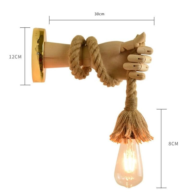 Retro Industrial Loft Hemp Rope Wall Lamps Creative Hand Shape Wall Light Corridor Aisle Bar Restaurant E27 Wall Decoration Lamp