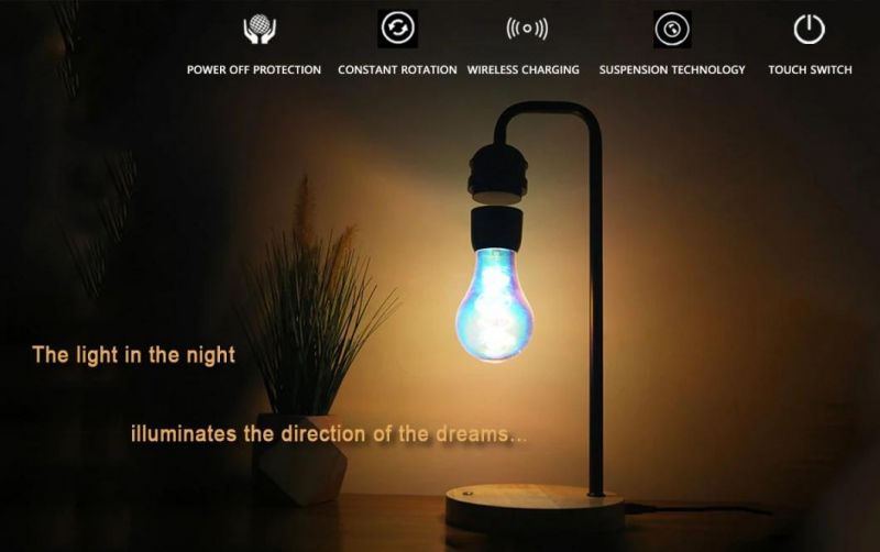 Levitating Bulb Table Lamp Dropshipping Creativity Smart Phone Wireless Charge Table LED Bulb Desk Wood Grain Floating Light Magnetic Levitating Lamp
