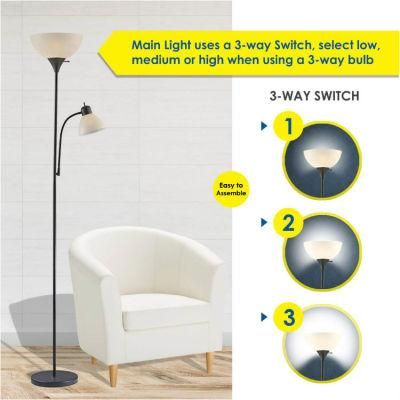 E27/E26 LED Bulb Mother&Son Floor Lamp Acrylic Shade 3 Way Switch Goose Neck to Adjust The Shade and Light