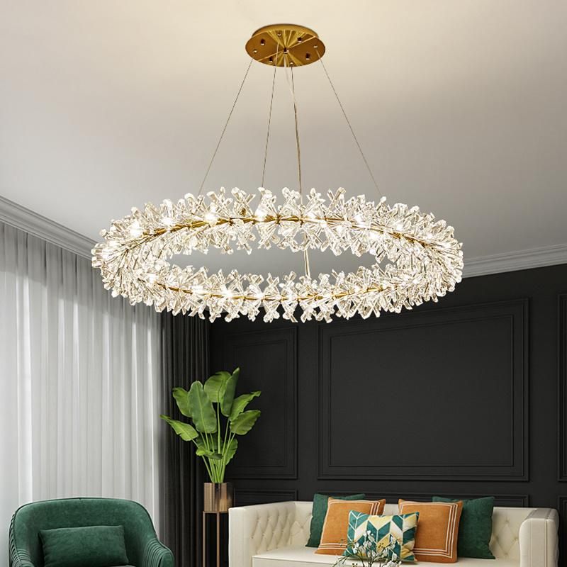 Round Ring Vintage Style Crystal Chandelier High-Class Restaurant Lighting