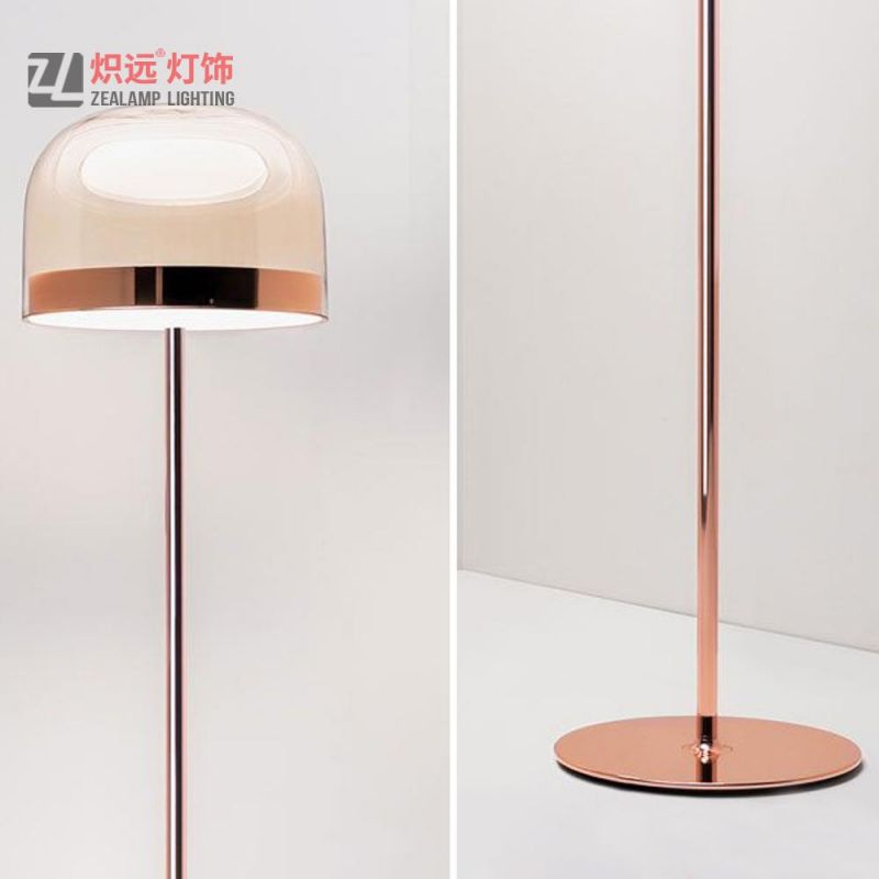 Mushroom Rose Gold Metal Cognac Glass Hotel Standing Floor Lamp