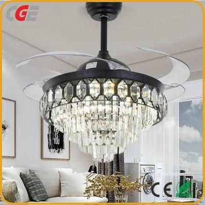 LED Invisible Modern Crystal Ceiling Fan with Light Fixtures Fan Chandelier Dining Room Decoration Fan Lighting