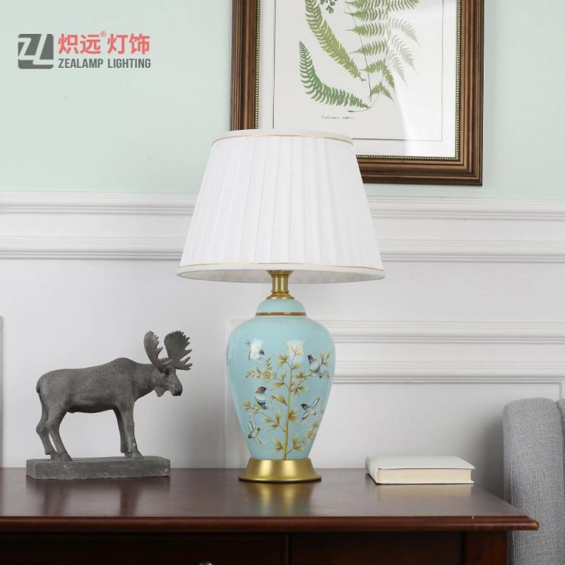 Flower Birds Ceramic Bedside Table Lamp for Study Desk (TL8040)