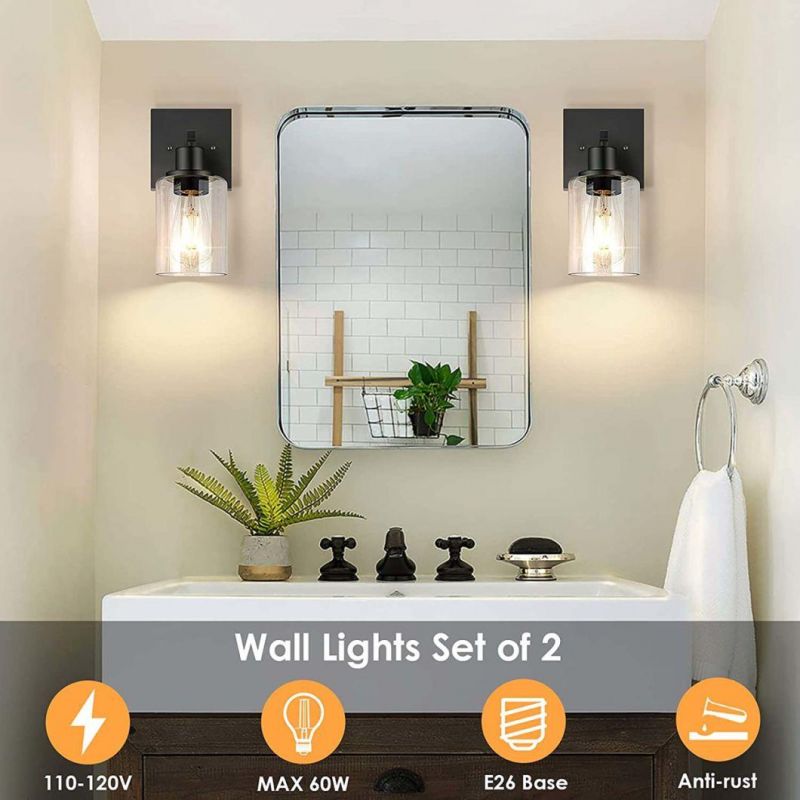 Wall Sconces Matte Black Vanity Lights Bathroom Modern Wall Light Fixtures Metal Sconces Wall Lighting with Clear Glass Shade Farmhouse Wall Lamp Bedroom Mirror