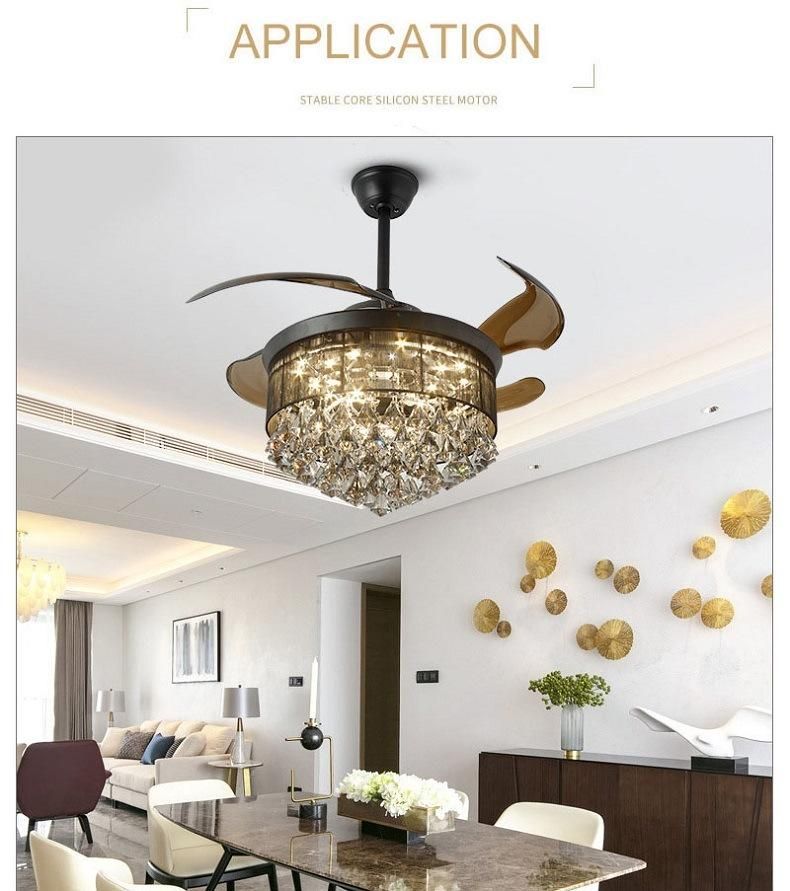 42” Modern Luxury Living Room Lighting Crystal Chandelier LED Ceiling Fan with Remote Control Switch and Light