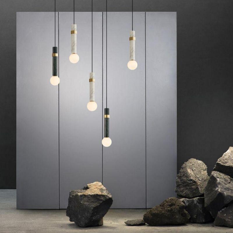 Modern Simple Metal Decorative LED Hanging Lights Nordic Marble Pendant Light for Living Room Bar Bedside