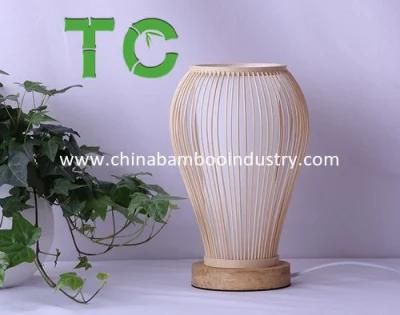 Bamboo Desk Table Lamp with Wood Base and Rattan Weave Lamp Shade for Hotel