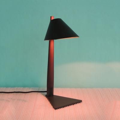 Metal Lamp Shade in Black Plating Finish and Natural Wood Lamp Body