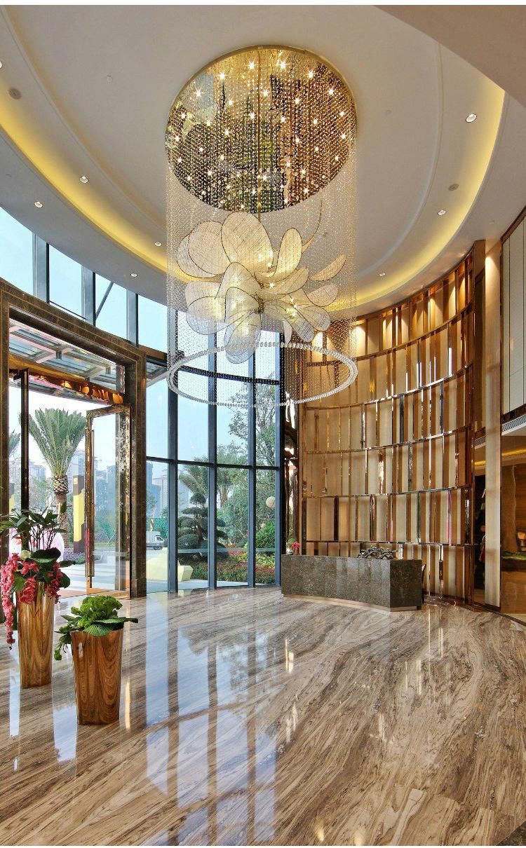 Flower Shape Decorative Hotel Stair Glass Stainless Steel Custom LED Chandelier Lamp