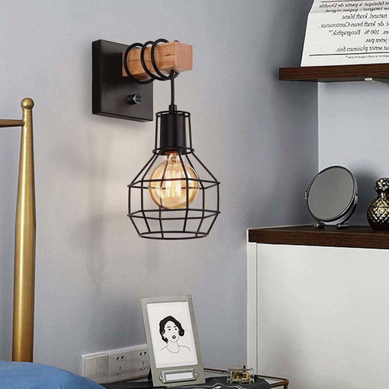 Lightess Black Wall Sconces with Dimmer on off Switch Vintage Cage Wall Mount Light Fixture Industrial Farmhouse Lighting Living Room Kitchen