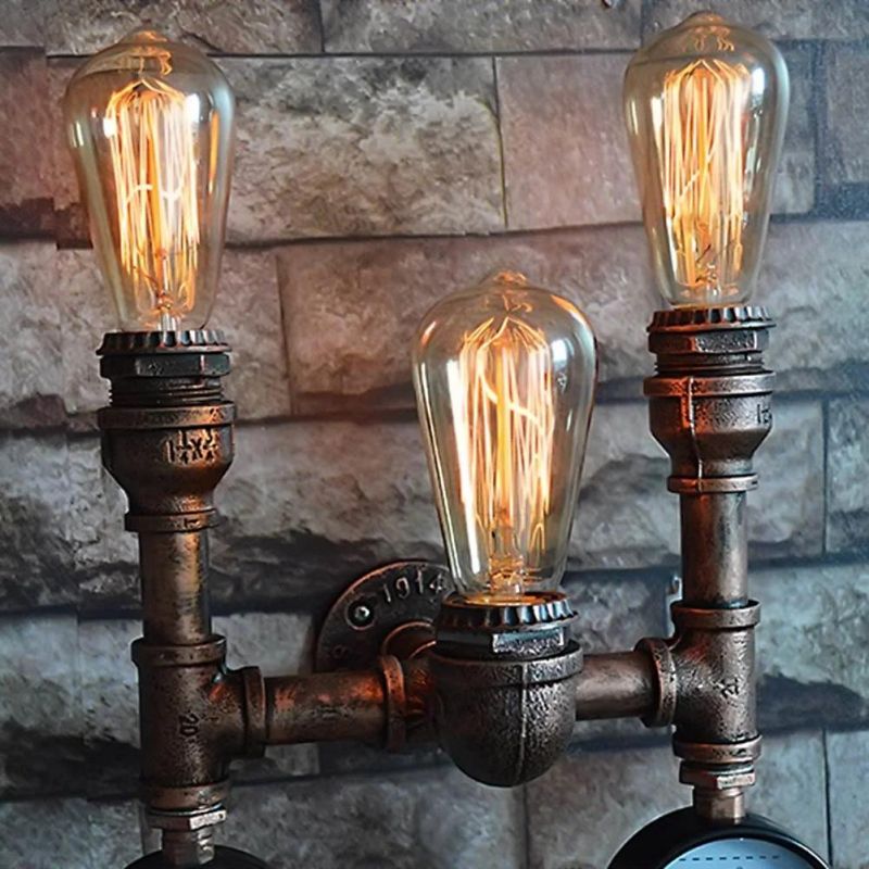 Vintage Industrial Water Pipe Wall Light Retro E27 Edison Wrought Iron Steampunk Lamp (WH-VR-90)