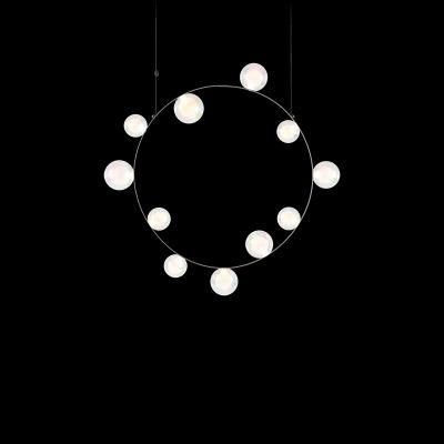 Nordic Simple Postmodern Style Milky White Glass Ball Brass Circle Chandelier for Dining Room