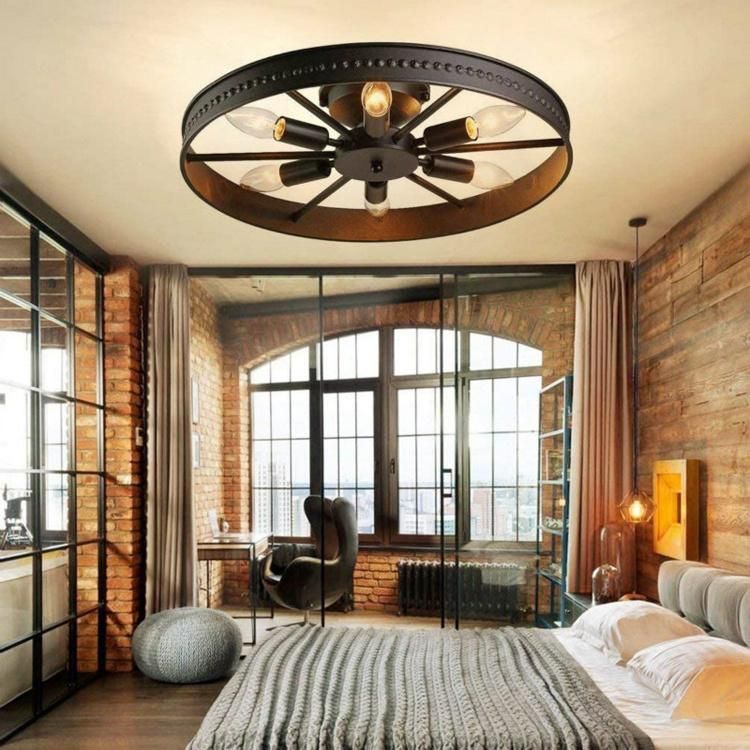 American Loft Industrial Light Design Round Iron Ceiling Lamp Bedroom Light Lamp Retro (WH-LA-26)