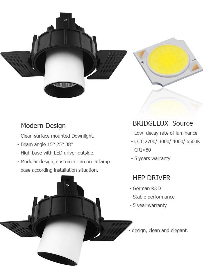 OEM & ODM 9.3W LED Downlight Supply Round Recessed Adjustable Dimmable LED Downlight Surface Mounted LED Down Light