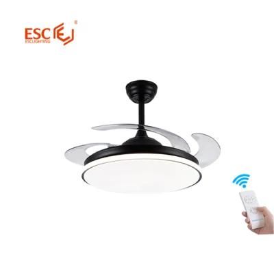 Simple Design Remote Control Retractable Blades Color Changeable Pendent Light with Fan