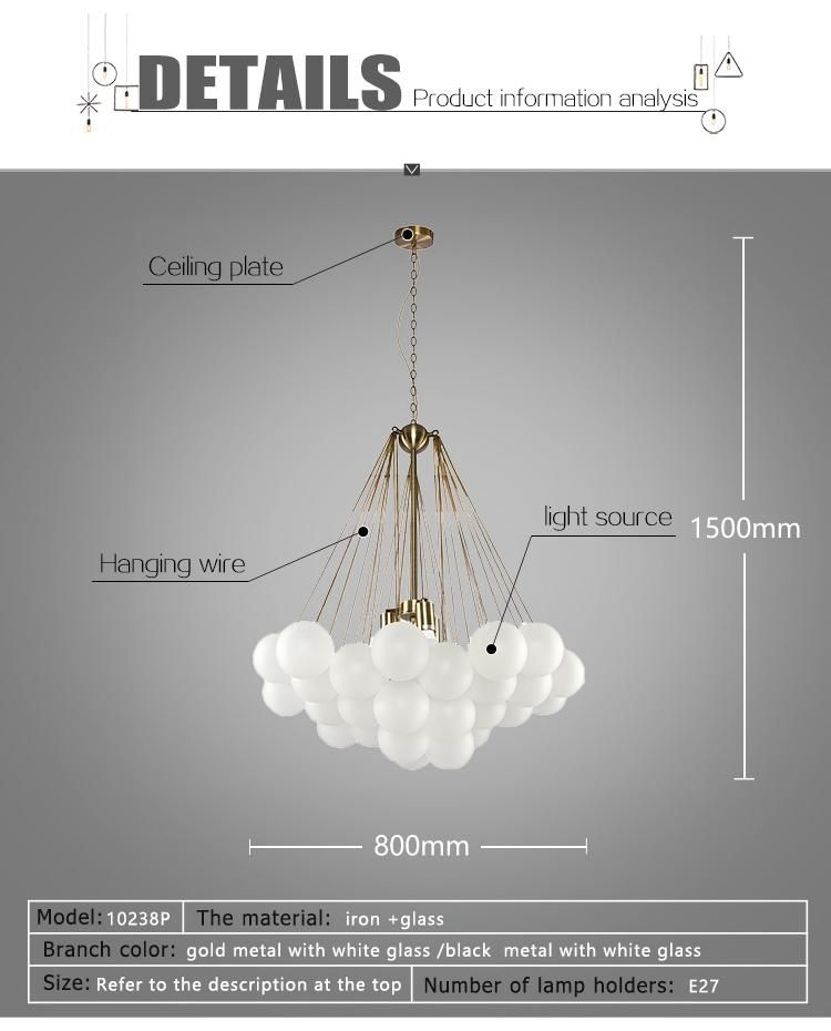 Warm Living Room Decoration Light Fixtures Iron Glass Pendant Lamp