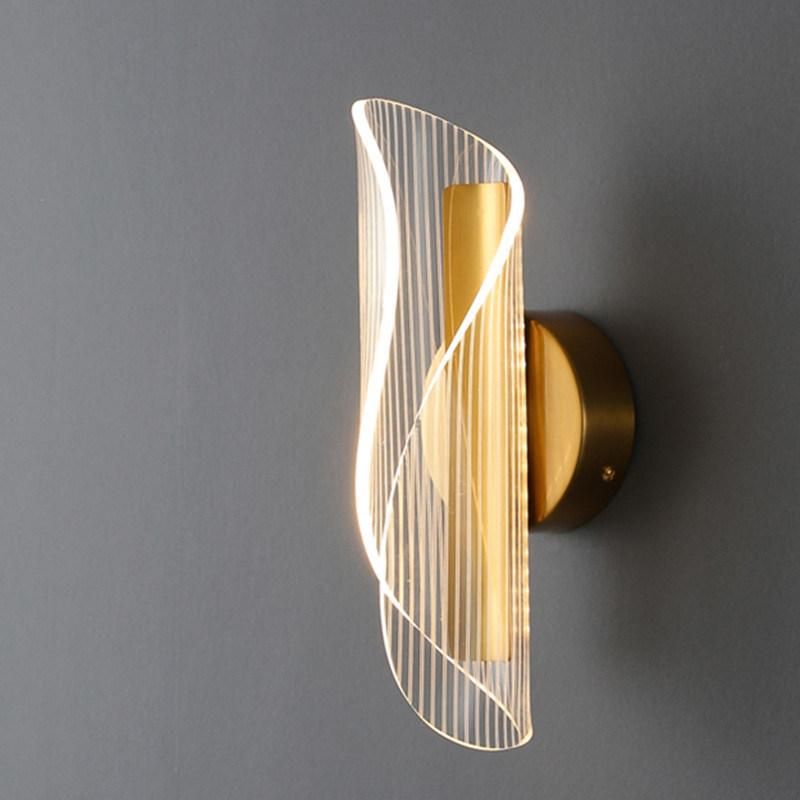Nordic Gold Acrylic LED Wall Lamp Bedroom Bedside Aisle Post Modern Wall Lighting (WH-OR-117)