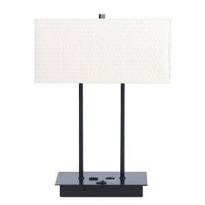 Matte Black Table Lamp with 2 Outlets