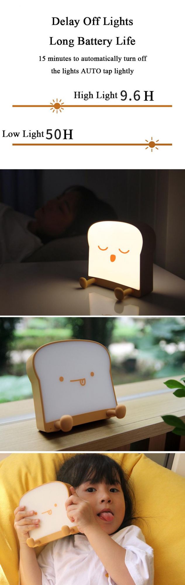 LED Bedroom USB Silicone Phone Stand Bedside Cartoon Cute Toast Night Light