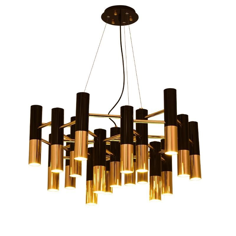 Postmodern Light Luxury Living Room Cylindrical Black Gold Long Model Room Chandelier Hotel Restaurant Long Designer Bedroom Pendant Lighting