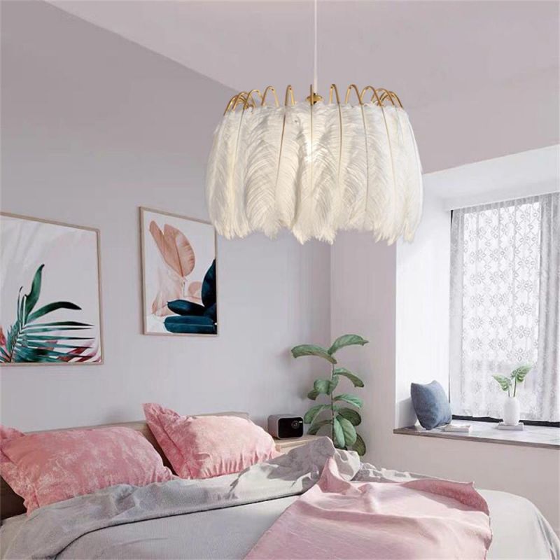 Simple Room Bedroom Chandelier Warm Romantic Nordic Designer Feather Creative Personality Ins Style Net Red Light