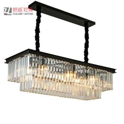 Dining Table Lighting Metal Rectangle Crystal Chandelier
