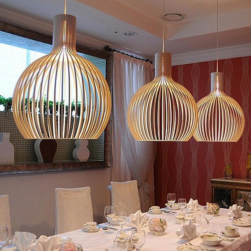 Nordic Log Pendant Light Creative Restaurant Hotel Japanese Tatami Art Lamp Personality B & B Solid Wood Bird Cage Pendant Light