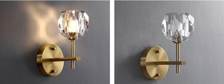 Luxury Fashion Gold Brass or Metal Clear Crystal Wall Lamp for Villa Indoor Room