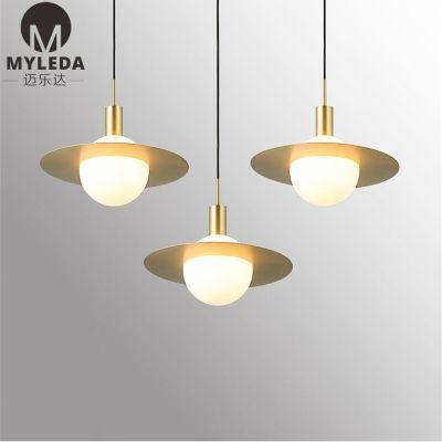 Modern Luxury Brass Metal White Glass Round Ball Pendant Light