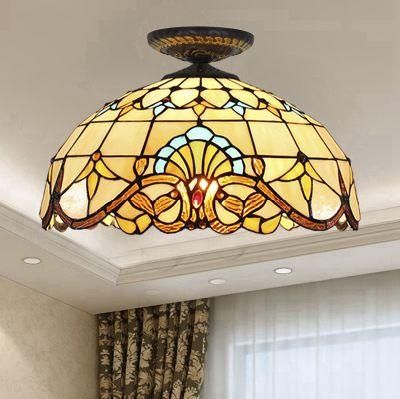 40cm European Style Baroque Tiffany Stained Glass Restaurant Flush Ceiling Light (WH-TA-16)