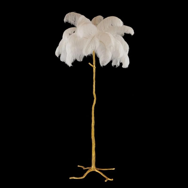 2022 Luxury Modern Light Antique Ostrich White Feathers Stand Lamps Corner Decorative LED Gold Floor Chandelier Lighting
