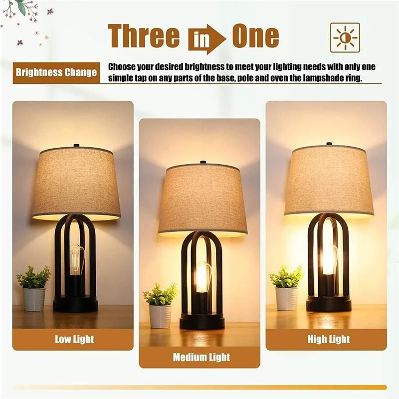 Decorative Smart Lamp Table Lamp Study Lamp Wooden Home Goods Designed USB Charging Port Bed Side Lamps