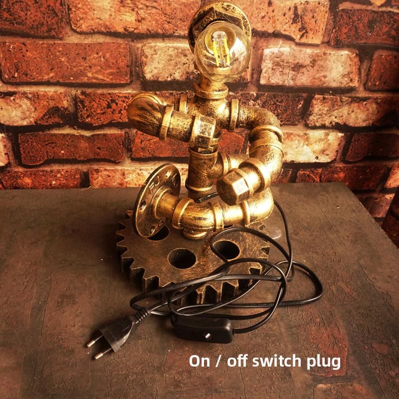 Iron Gear Steam Punk Loft Table Lights Wood Lights Robot Retro Vintage Bedroom Table Lamp (WH-VTB-32)