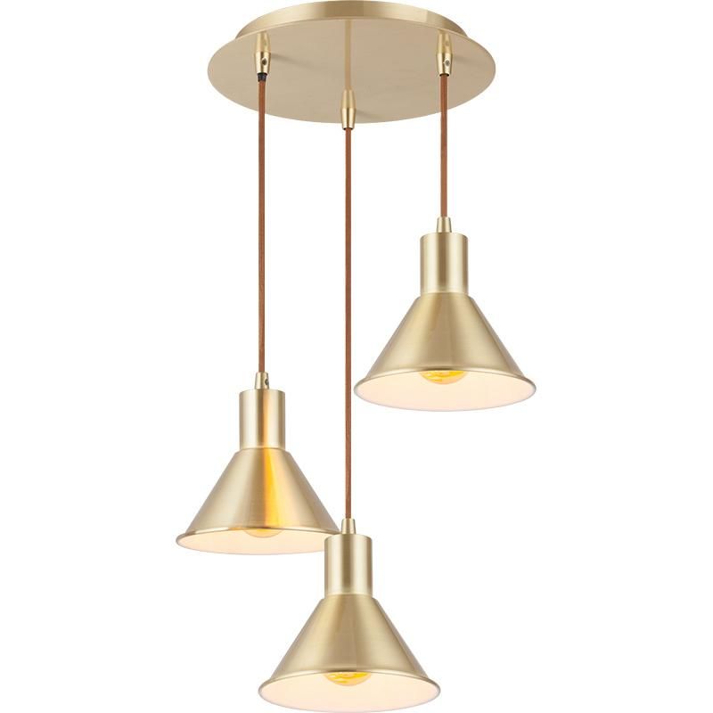 Industrial Nordic Vintage Round Ceiling 3-Lights Retro Pendant Lighting Hanging Ceiling Lamp for Kitchen Island Farmhouse Living Room Dining Room (Matt Brass)