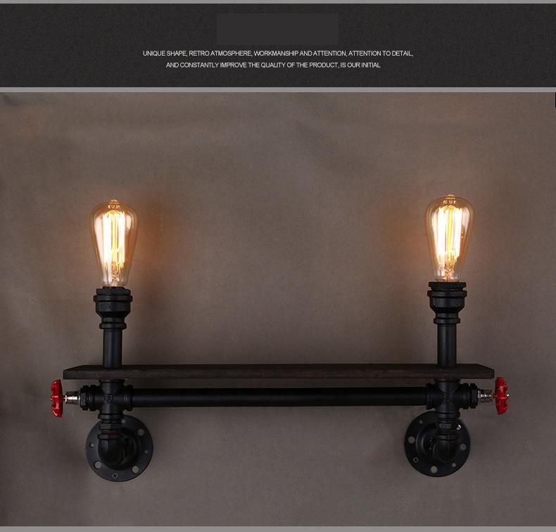 Vintage Wall Light Bar Living Room Study Bedside Light Wood Bookshelf Art Water Pipe Bed Side Wall Lamp (WH-VR-46)