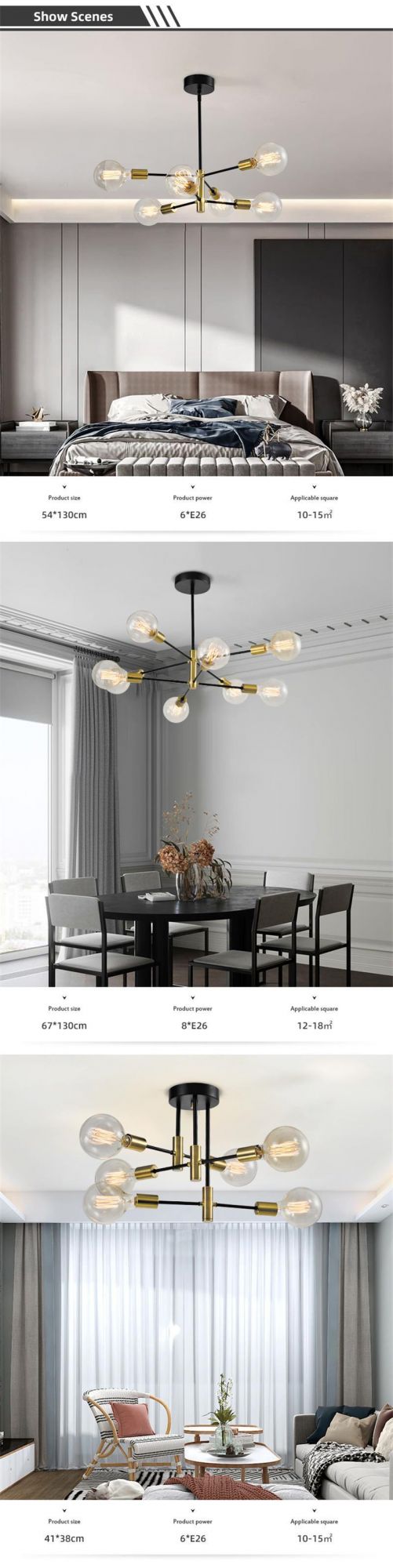 Modern LED Black Gold Upholstery Glass E26 Bubble Chandelier