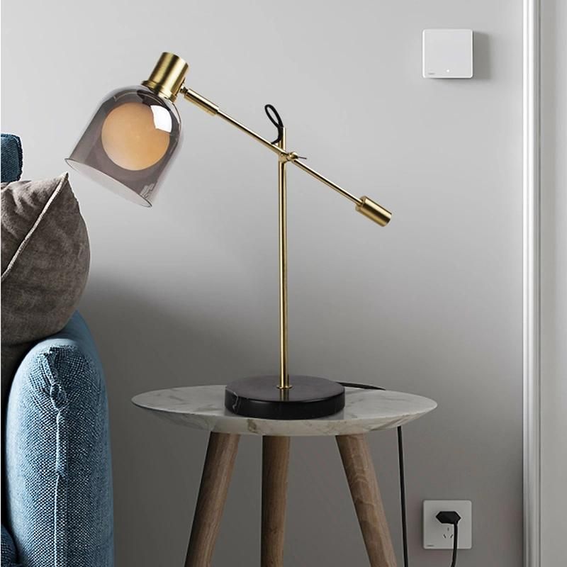 Adjustable Angle Table Lamp Gray Shade Vintage Style Reading Light