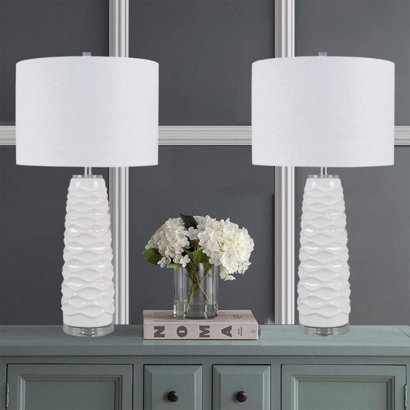 High Quality Hotel White Ceramic Crstal Base Bedside Table Lamp LED Lamp Desk Lamp for Living