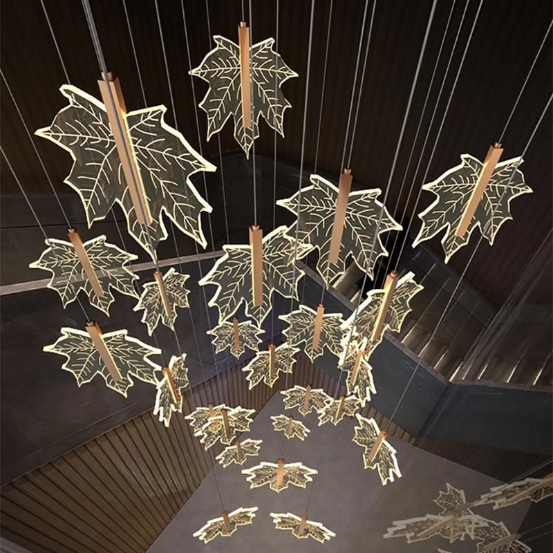 Maple Leaf Crystal Chandelier Lobby Light Pendant Lamp Bedroom Lamp