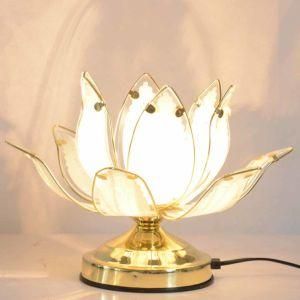 Modern Metal Light Baked Curved Glass Three Lighting Levels Touch Light Lotus Table Lamp