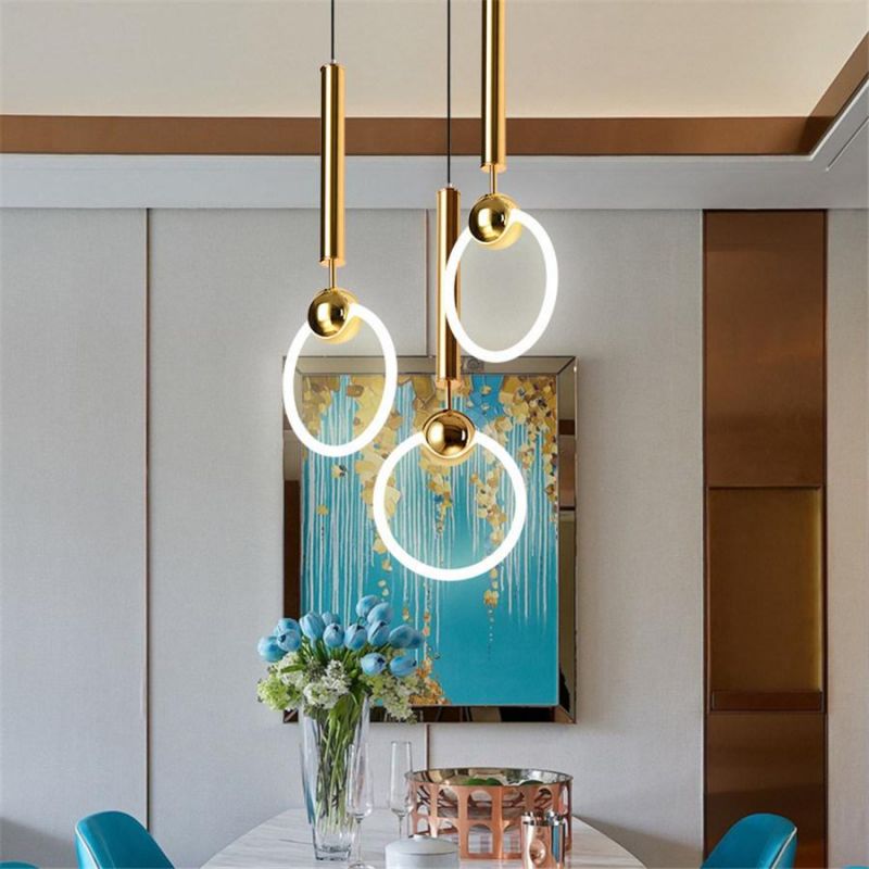 Modern Simple Circle Pendant Light Personality Iron Gold Pendant Light Dining Room Study Hanging Ring Light (WH-AP-189)