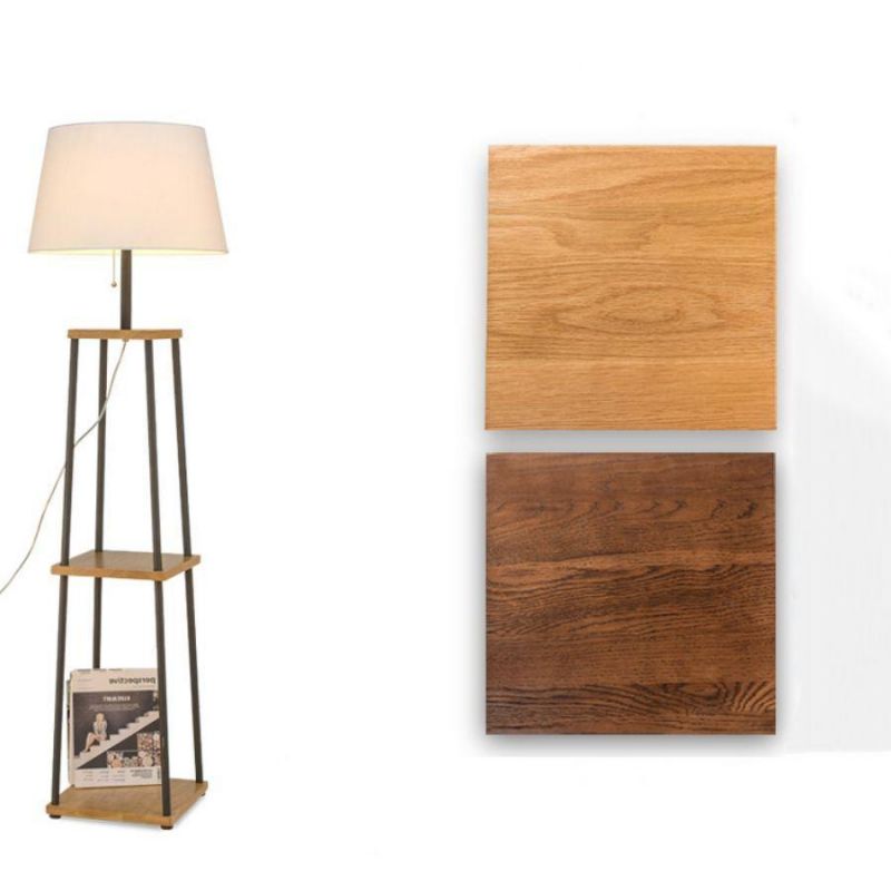 Shelf Wood Custom Floor Lamp with Fabric Shade for Indoor Decoration