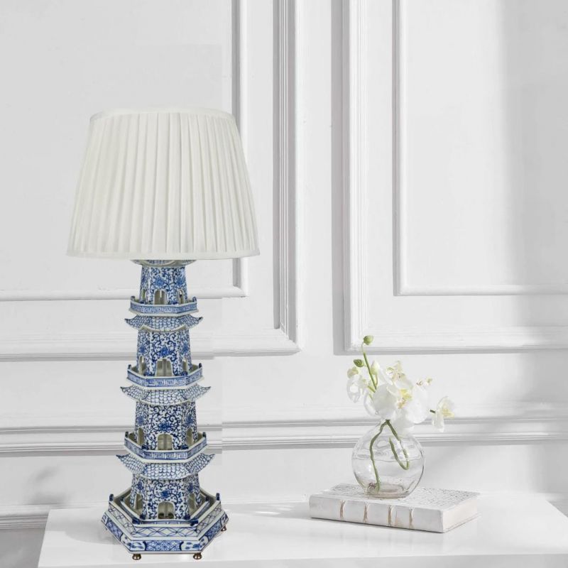 Chinese Style Imitation Ceramic Tower Base Lighting Exquisite Indoor Table Lamp